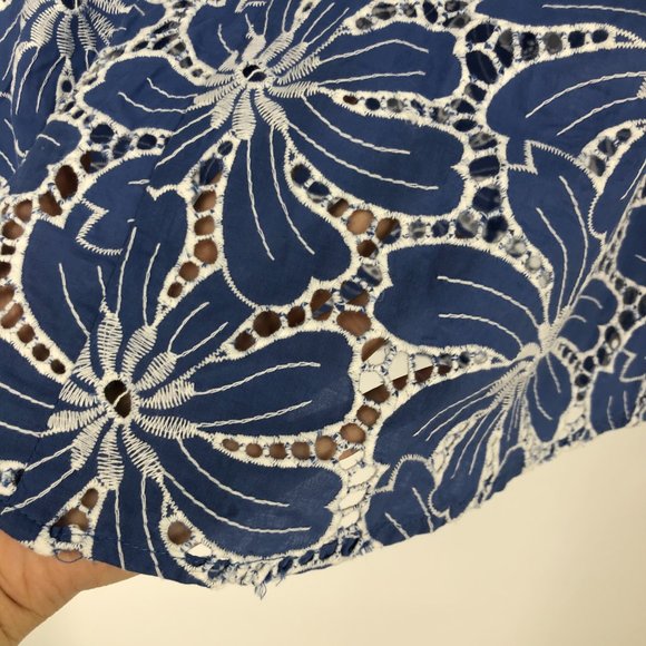 Anne Klein Top Size XS Womens Blue White Floral Eyelet Embroidered Cotton Tank T - Picture 6 of 9